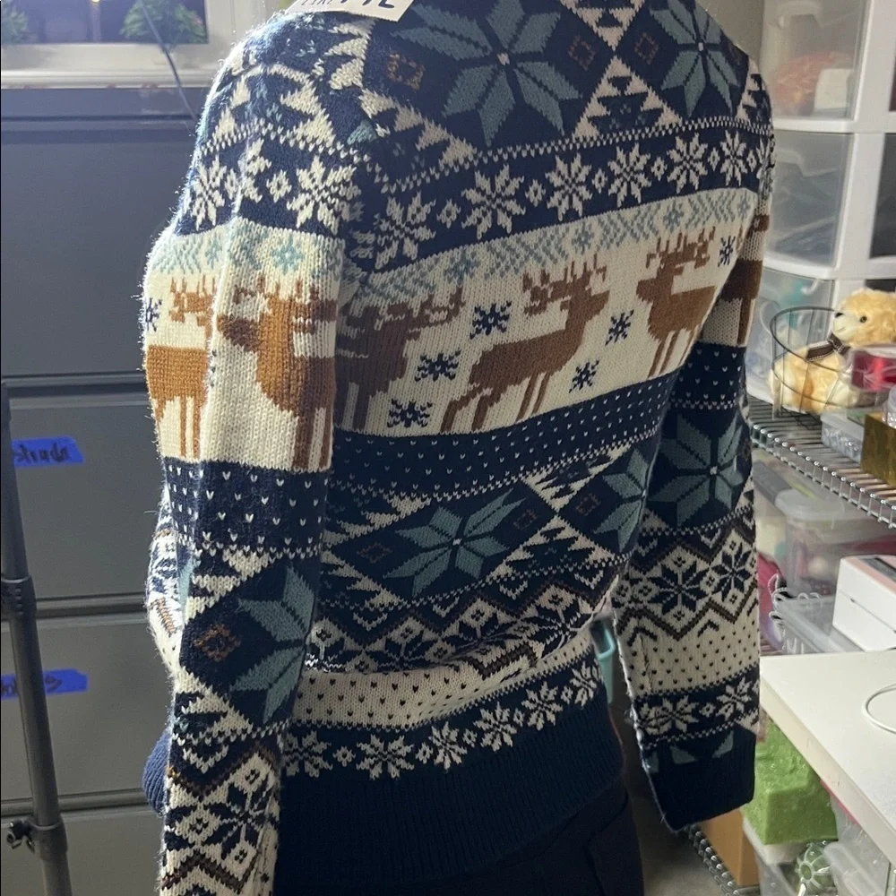 Kids Navy Blue Reindeer Crewneck Sweater